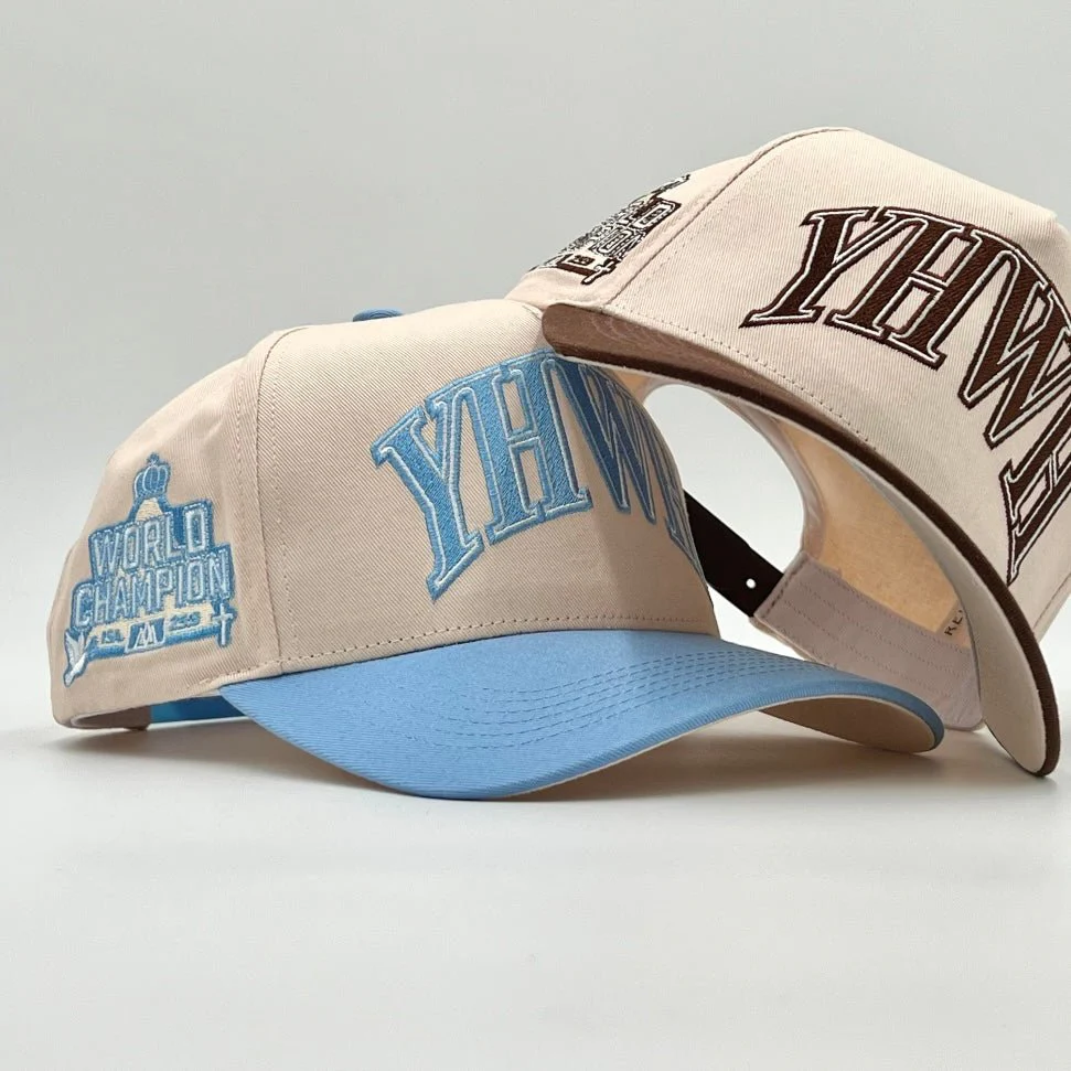 ‘YHWH’ Structured SnapBack - Cream/Baby Blue - Image 9