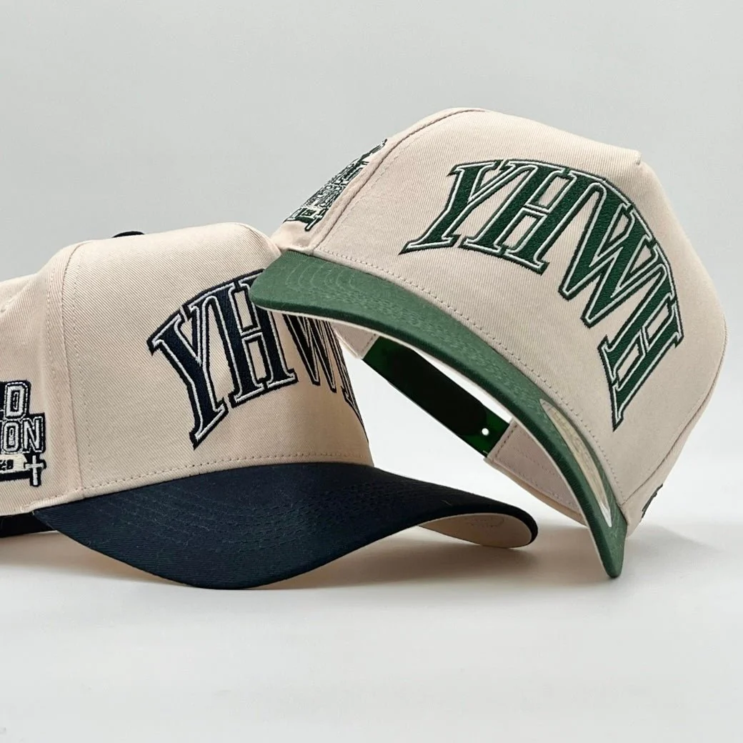 ‘YHWH’ Structured SnapBack - Cream/Billiard Green - Image 8